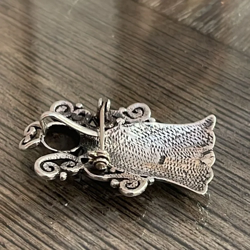 Vintage Solid Sterling Silver Silver Filigree Angel Pin - Pendant